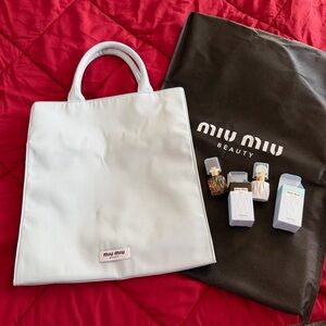 NEW Set Miu Miu Light Blue Tote with 2 Mini Perfumes